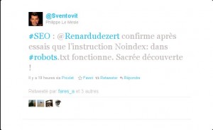 #SEO : @Renardudezert confirme après essais que l’instruction Noindex: dans #robots.txt fonctionne. Sacrée découverte !